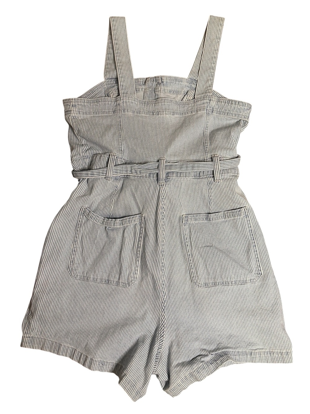 Universal Thread Blue & White Striped Denim Belted Romper Size 12 - Picture 2 of 3